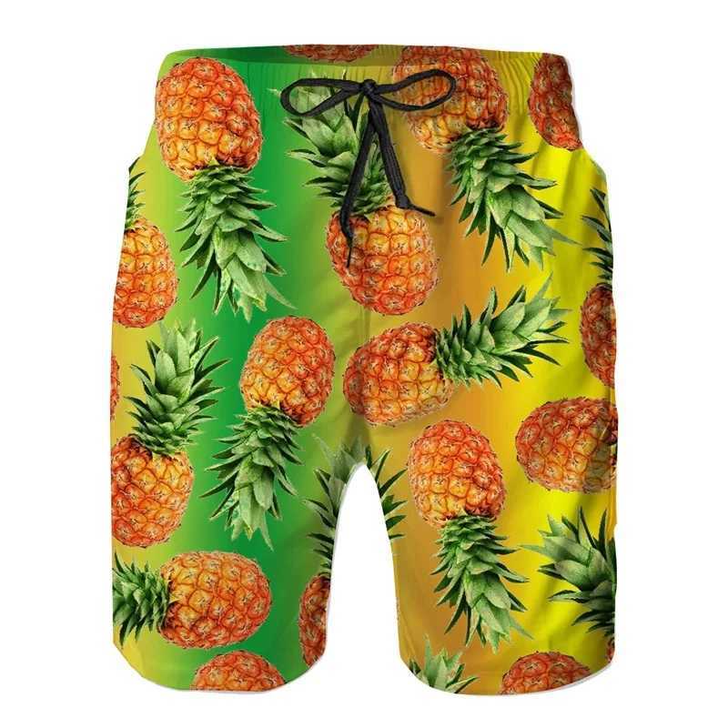 Full Print Pineapple Graphic Beach Shorts For Men Quick Dry Casual Plus Size Short Pants Mens Swim Trunks Ropa De HombreT250304