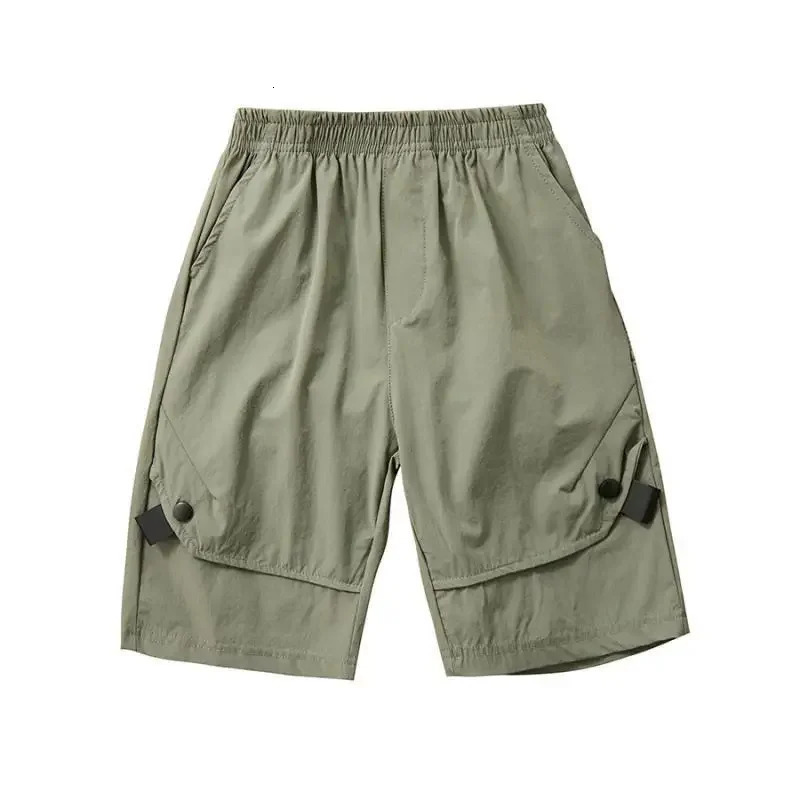 Boys Shorts Kids Solid Color Trousers with Button Teens Pocket Short Pant Summer 3 To 12 Yrs Childrens Clothing Casual 250304