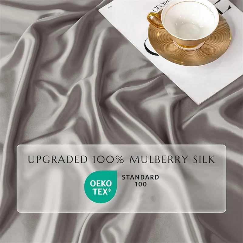 100% mulberry silk 4/6 piece bed sheet set solid color bed sheet set luxurious silk set flat pillowcase washable and softXJ250303