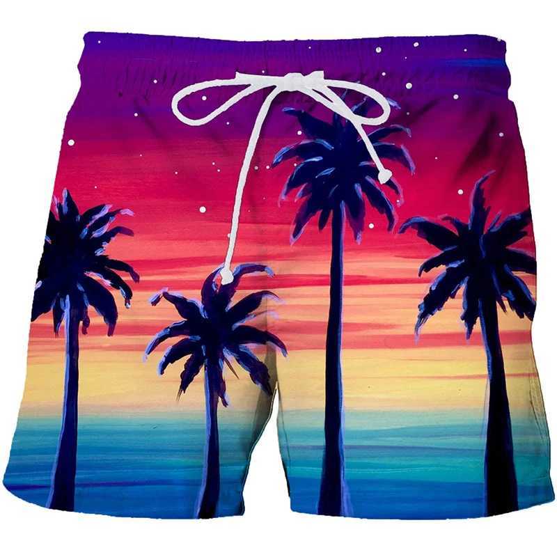 Fashion 3D Print Hawaiian Plants Beach Shorts Summer Swimming Trunks For Men Casual Drawstring Quick Dry Surf Board ShortsT250304