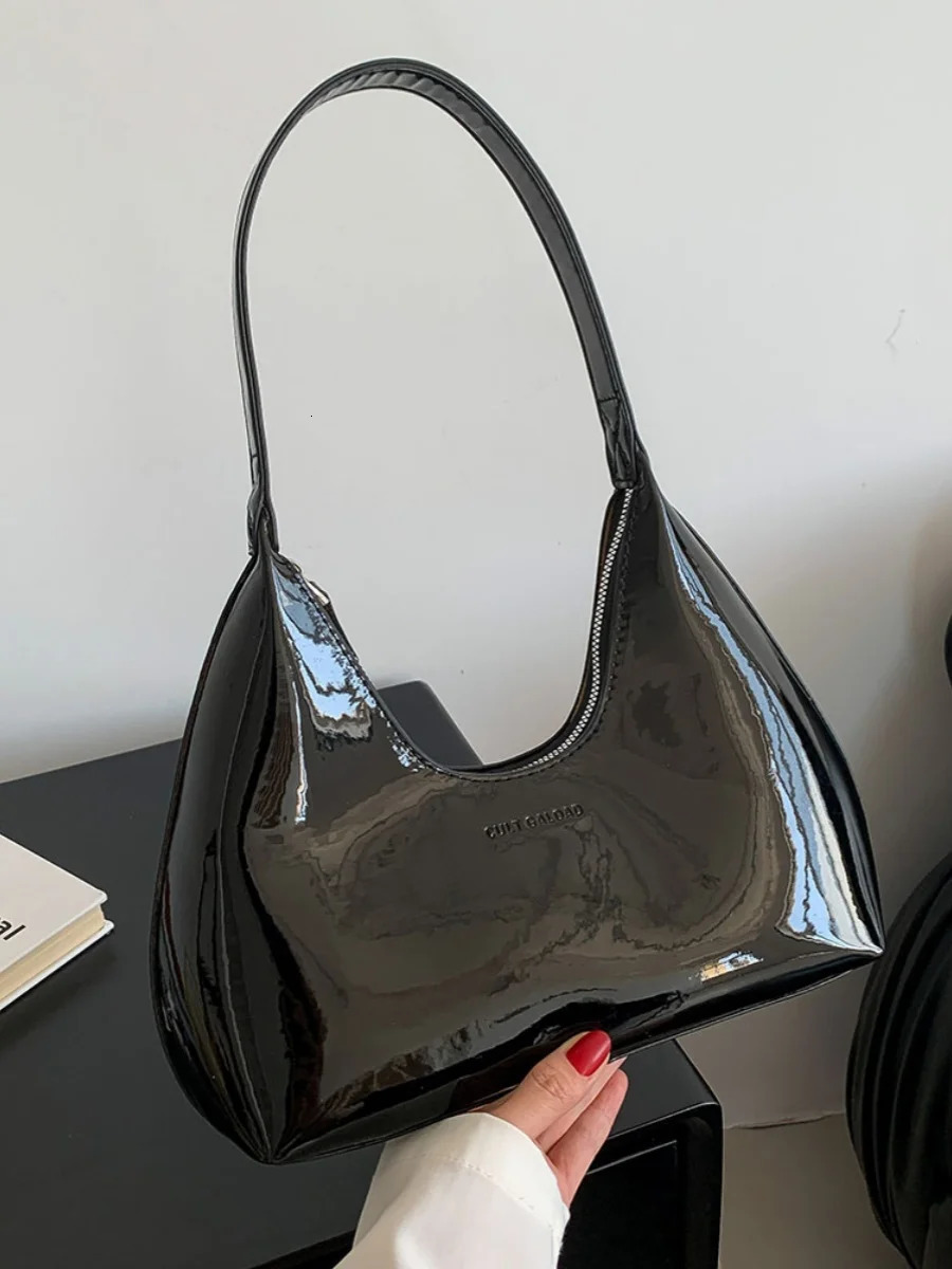 Lizzytsu Women PU Half Moon Bag Mini Party Solid Harajuku Elegant Handbags Korean Vintage Casual Crescent Bags 250228