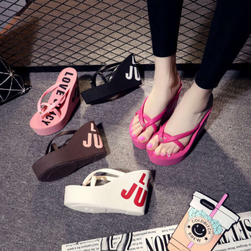 Lady Slippers Shoes Flat Slides On A Wedge Platform Rubber Flip ps Hawaiian PU Fabric Rome Super High-Heeled Shoe