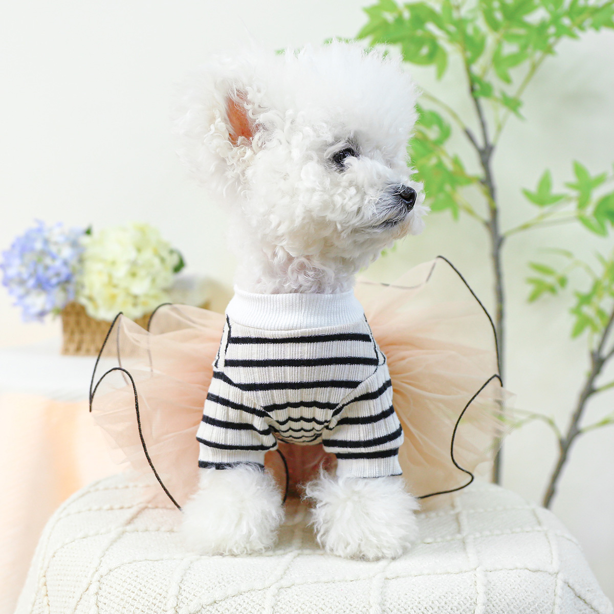 1PC Pet Clothing Cat Spring and Autumn Stripe Little Bear Pullover Princess Wedding Dress Suitable for Small and Medium Dogs