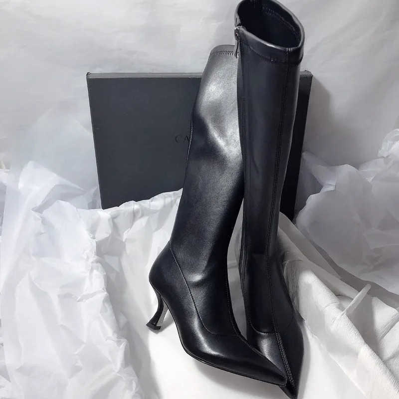 Winter New Thin Heel Cotton Boots Wens Fion Pointed Side Zipper Anti-slip Wear-resistant High Boots Z250304