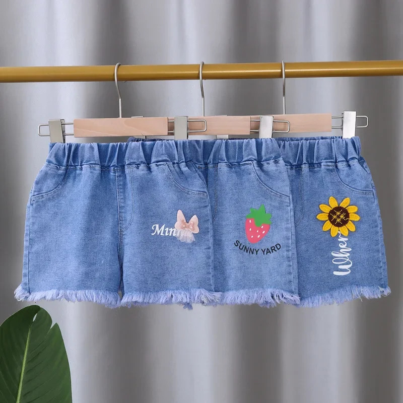 Baby Girls Shorts Jeans Kids Eastic Band Short Pant Summer 1 To 4 Yrs Childrens Cartoon Trousers Korean Style Clothing 250304