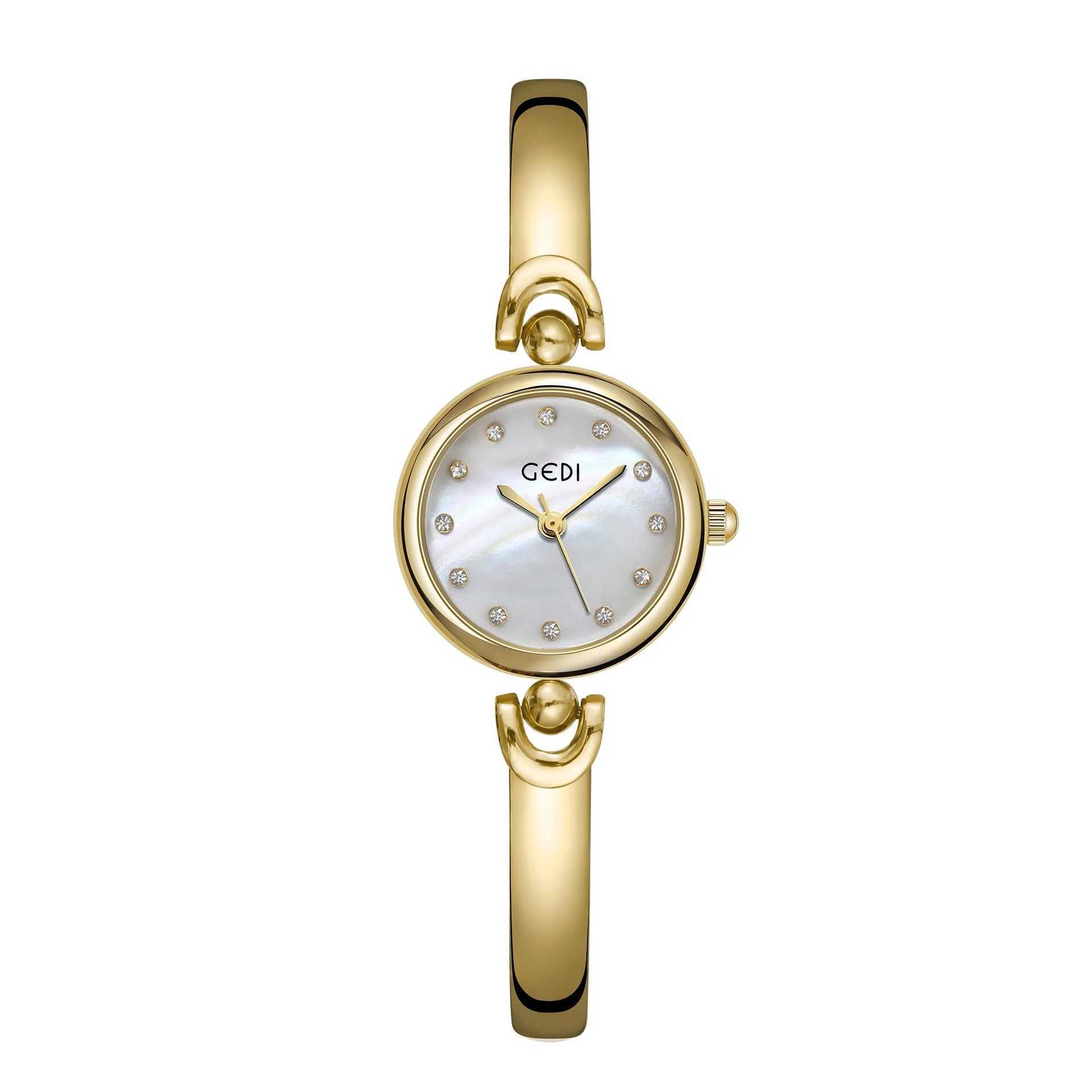Fashion Building Top Brand Elegant Waterproof Golden Quartz Women Luxury Steel Chain Str Diamond Index Small Dial La GiftsXJ250304