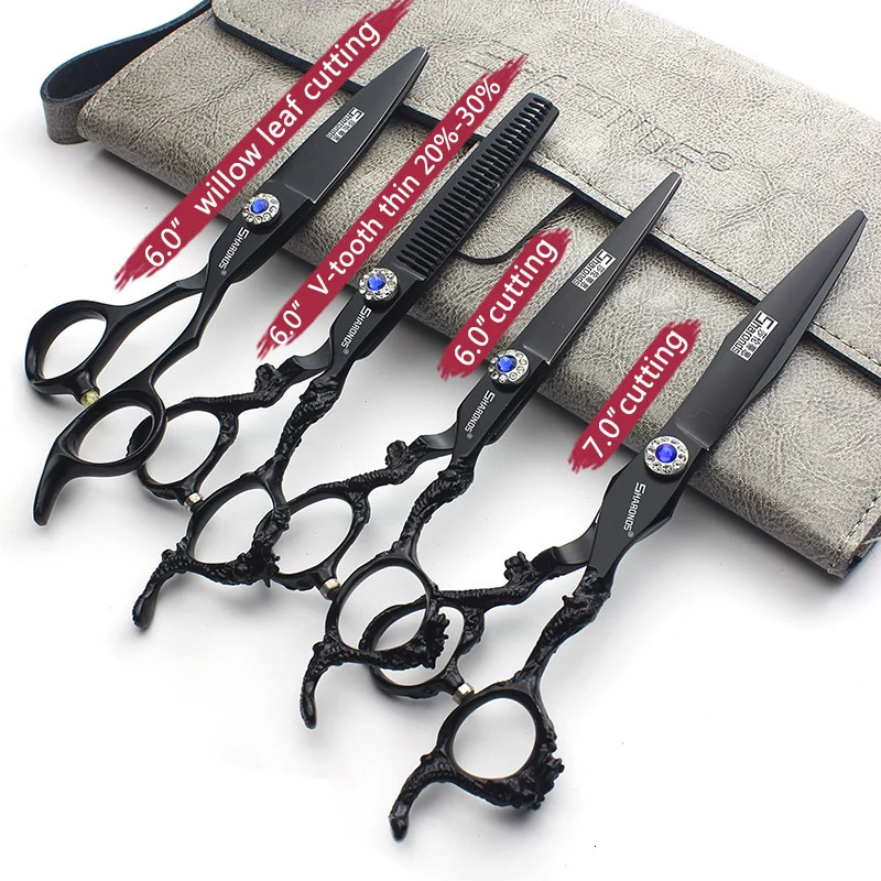 Sharonds 6/7/8 Silver Black Dragon Handle Hair Salon Hairdressing Scissors High Quality 440c Steel Professional Cutting Scissors 250304