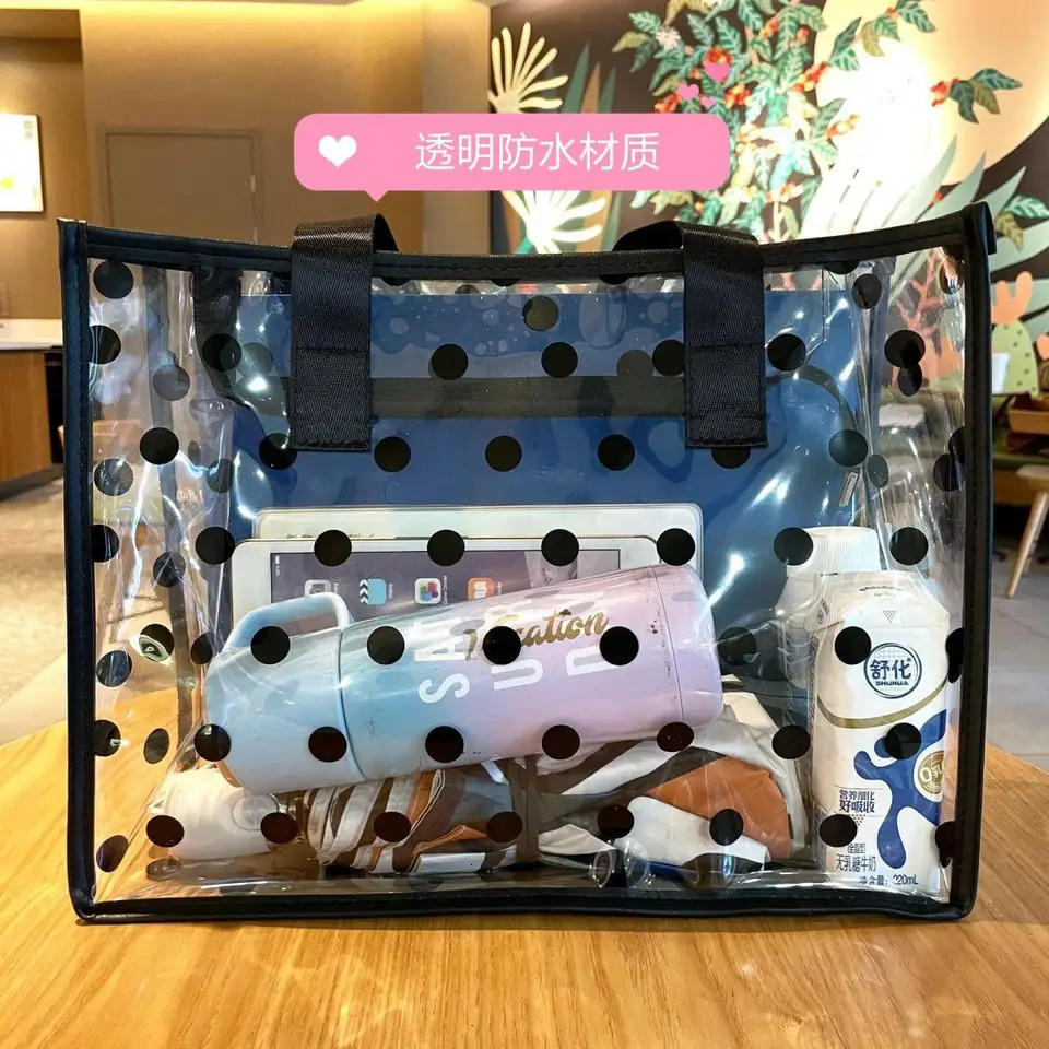 Fashion Rectangular Transparent Wave Point Single Shoulder Backpack for Women Large Capacity Shopping Waterproof Handbag 250305