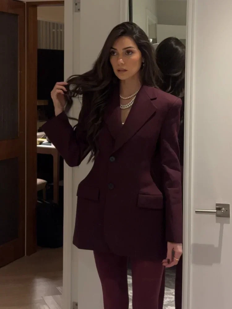 Elegant Solid Long Sleeve Slim Fit Pockets Womens Suit Jackets Fashion Single Breasted Blazer Lapel Coat 2025 Chic Lady Outwear 250303