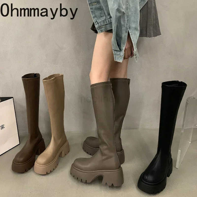 Winter High Boots For Wen Fion Back Zippers Long Boots Fem Elegant Platform Thick Bott Wens Knight Botties Z250304