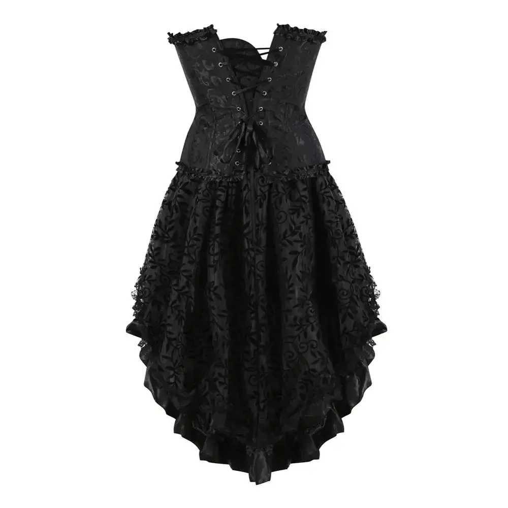 Corset Dress Gothic Floral Bustiers Burlesque Lace Up Corsets Skirt Set Showgirl Clubwear Comes Bachelorette Party ComesXJ250304