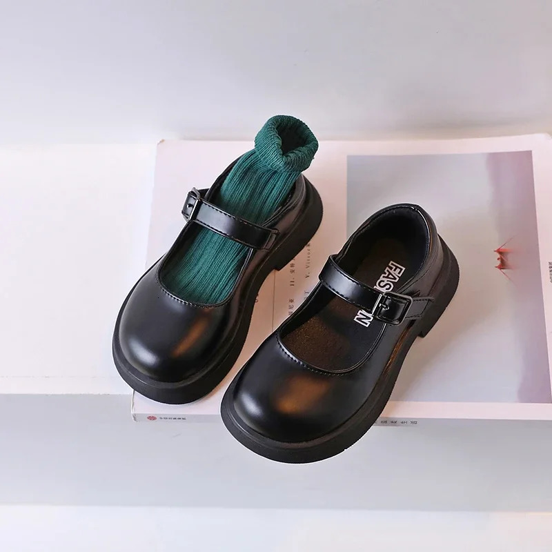 Children Leather Shoes for Party Wedding Fashion Girls UK Uniform School Black Simple Nonslip Kids Loafers Size 2636 250303