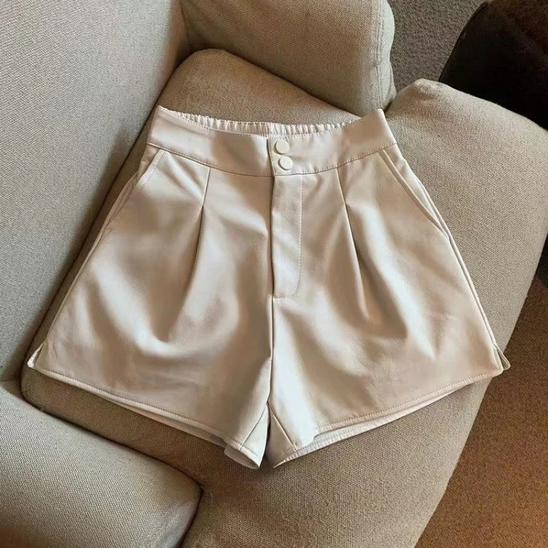 Fashionable modern girls childrens shorts solid color high waisted PU shorts baby girls autumn and winter pants teenagers shorts 100-170cm 250304