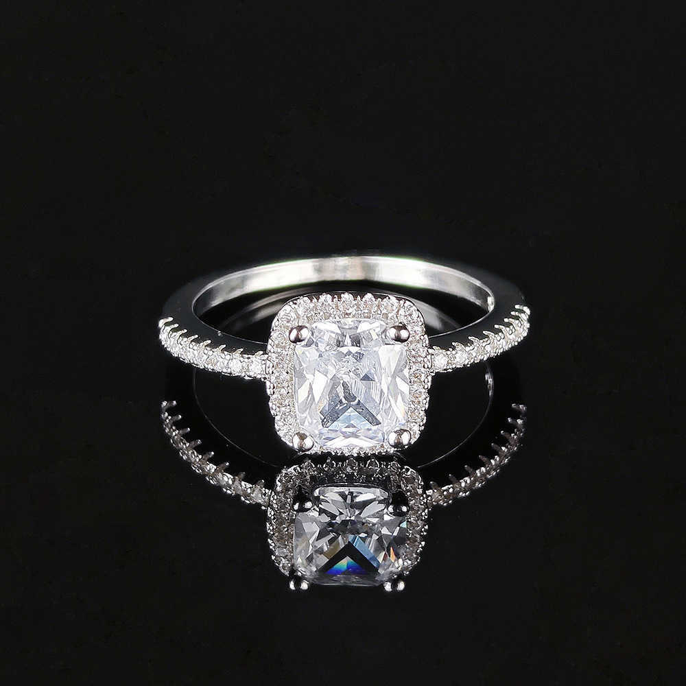Couple Rings Advanced Square Color Large Zircon Ring Simulation Diamond Ring R466 H25303