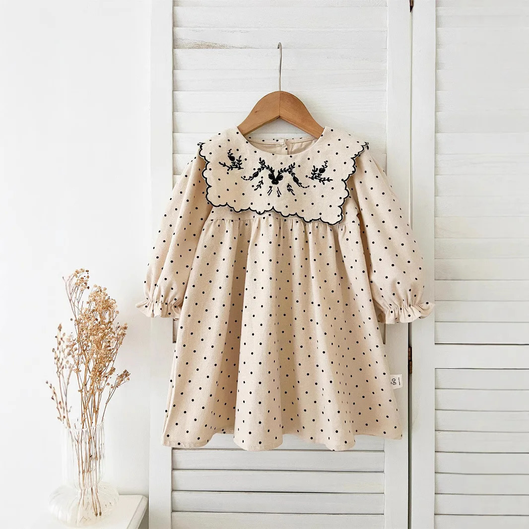 Spring Girls Fashion Dress Cute Longsleeved Princess Girly Embroidered Sweet Casual Toddler Dresses 250303