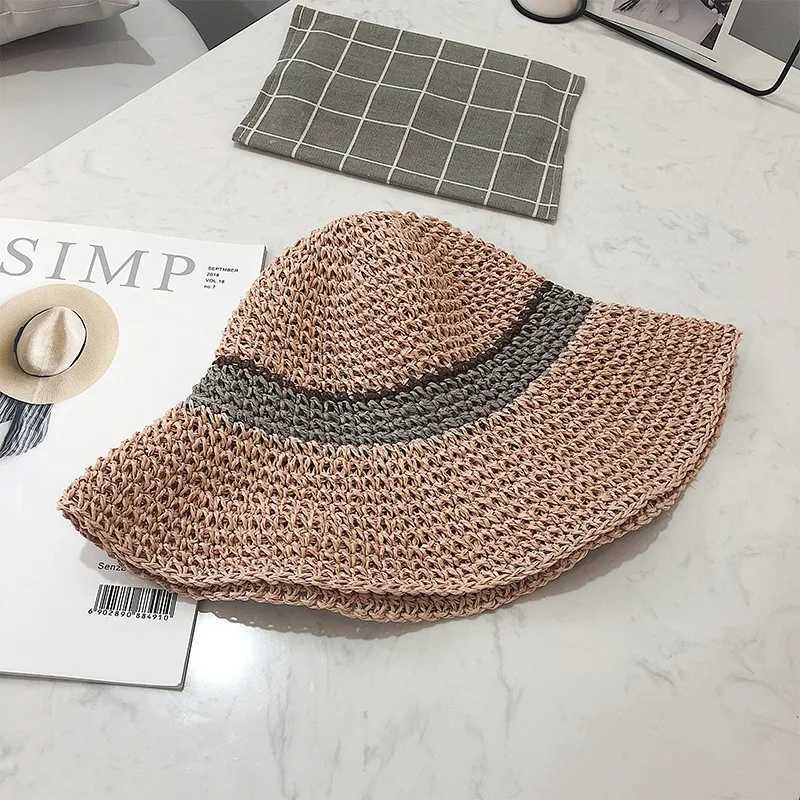 New Fashion Simple Portable Summer Beach Hat Female Casual Panama Hat La Brand Women Flat Brim Str C Girls Sun Hat BobXJ250304