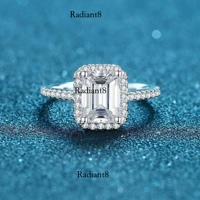 NeeTim 2 Moissanite Ring for Women Emerald Radiant Cut Dia Sterg Sier with Gold Plated Wedding Bridal Band