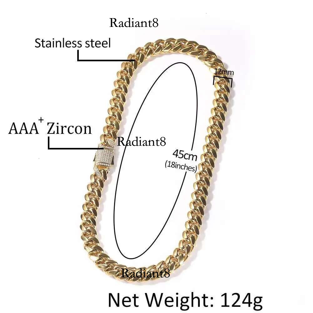Stainless steel Cuban chain hip-hop men's trendy zircon spring buckle bracelet exaggerated thick necklace