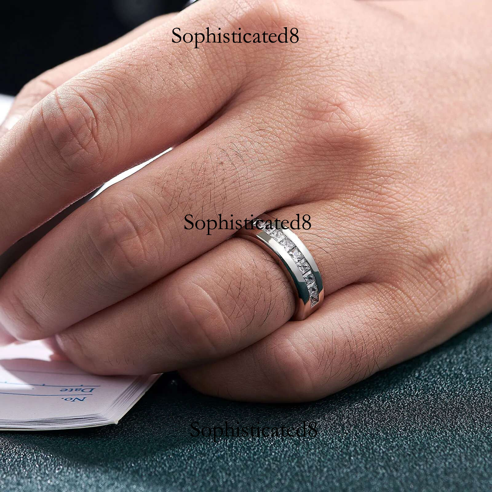 1pc Solid Sterg Sier Men's Wedding Ring 1ct Princess Cut White AAAAA Cubic Zirconia for Him Fine Jewelry Gift Size 7-14