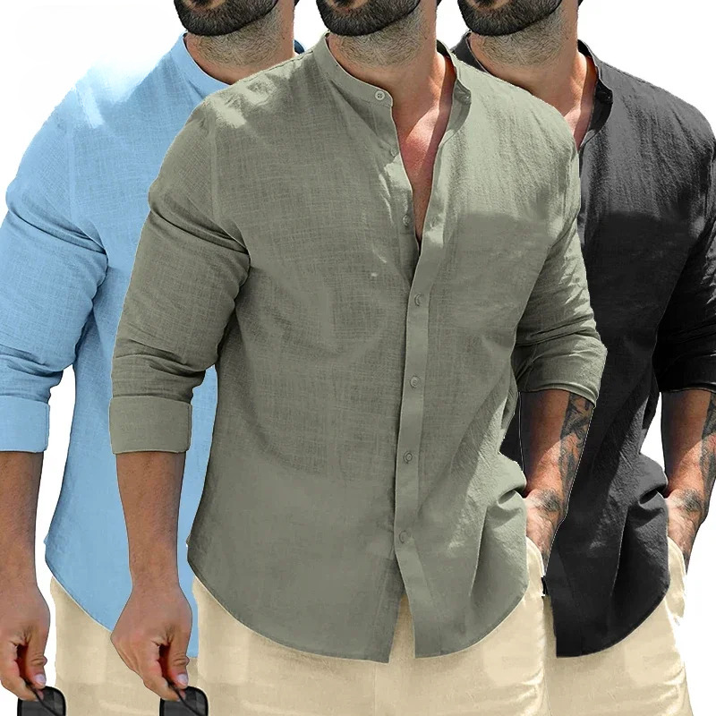 Autumn New Men's Long Sleeved Cotton Designer Business T-shirt Breathable Solid Color Street Wear Casual Button Comfortable Shirt Men's Whit