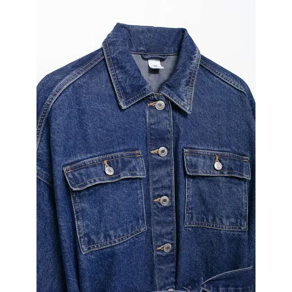 Willshela Women Fashion With Belt Denim Blue Single Breasted Jackets Vintage Lapel Neck Long Sleeves Female Chic Lady Outfits