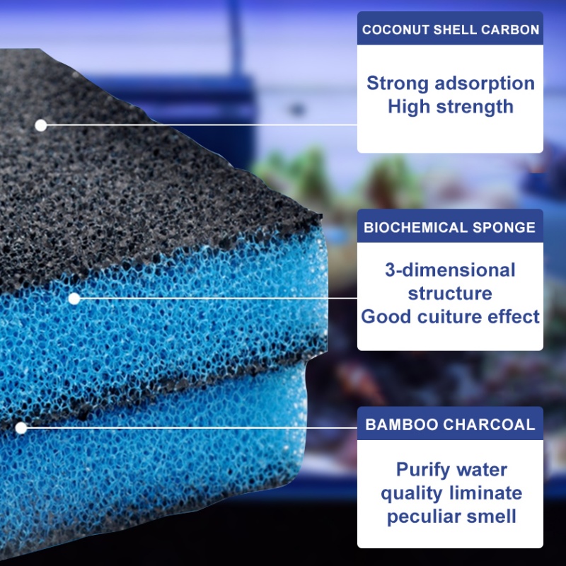 50*11*2cm 3 IN 1 Filter Pad Aquarium Fish Tank Filter Water Purification Activated Carbon High Density Skimmer Aquarium Sponge
