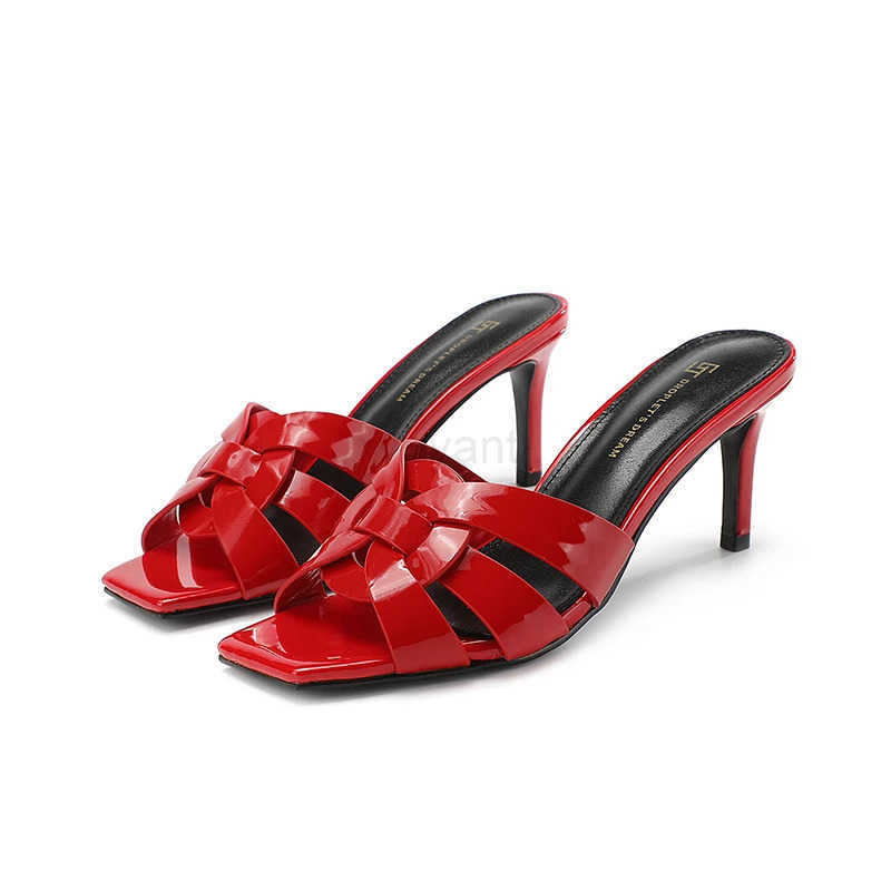 Wens Stiletto heel open toe slippers patent leather casual fish mouth shoes Luxury brand open toe summer solid color sandals Z250304