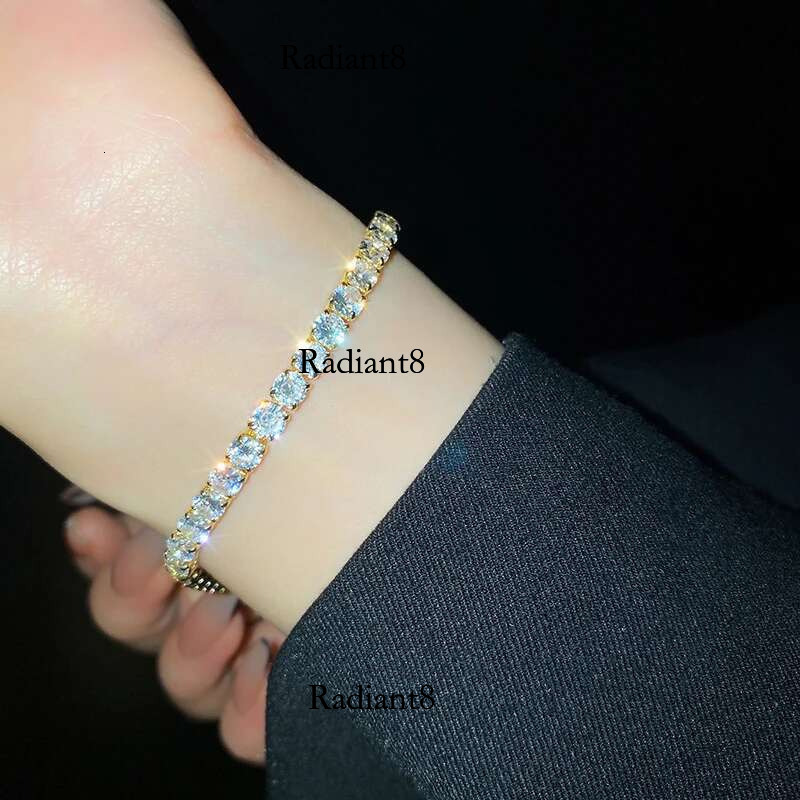 Anziw Sterg Sier Plated 14K Gold Tennis Bracelet 3mm 5mm D VVS1 Round Moissanite Bracelets for Women Men Couples Gifts