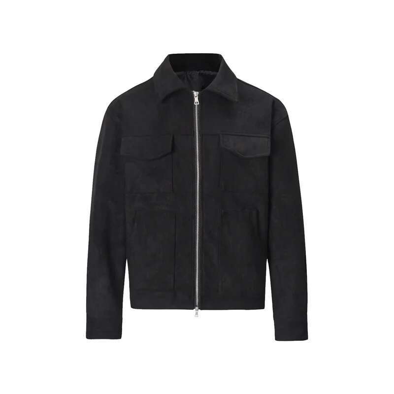 High Street Autumn And Winter Ruffian Handsome Zipper Suede Pocket Toog Jacket Loose Casual Coat Men