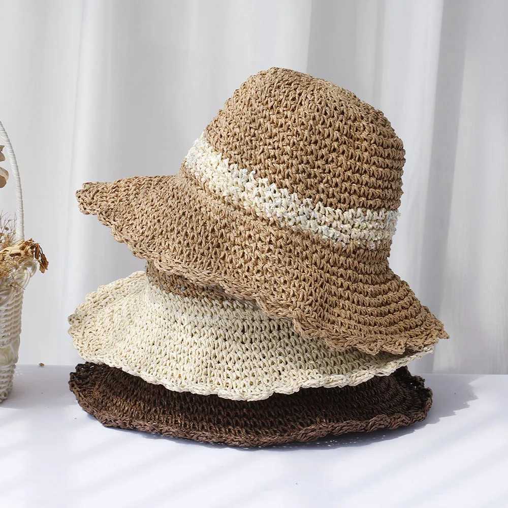 2024 New fashion Style Bucket Hats Foldable Sun Crochet Hat For Beach Travel And Vacation handmade str hatXJ250304