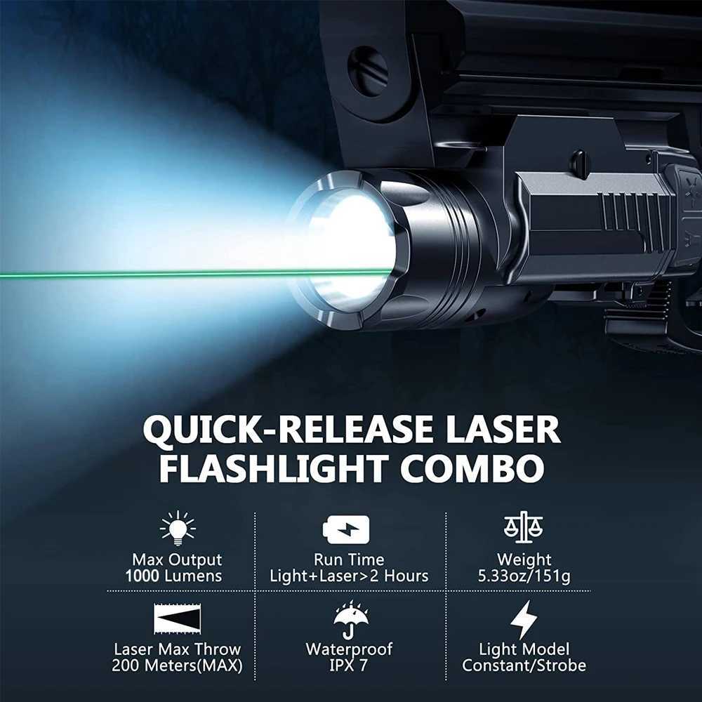 1000 Lumens Weapon Gun Light Red Green Dot Laser Combo Weapon Light with Strobe Mode Pistol Flashlight for 1913/GL RailXJ250303
