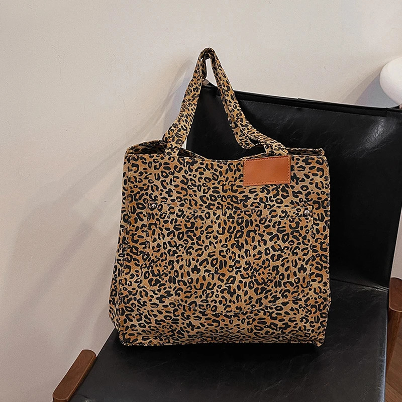 Large leopard print womens shoulder bag detachable canvas large capacity shopping handbag 2024 winter handbag 250218