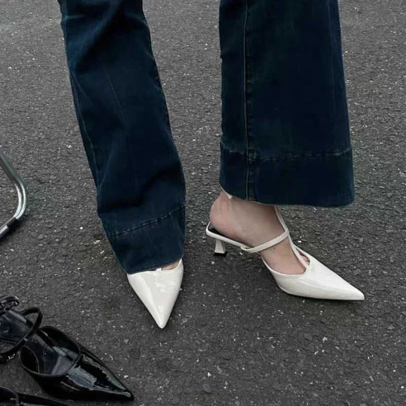 Wens Sandals Summer New Low Heel Pointed Thin Strap Buckle Slippers Fi Temperament Cmuter Heel Sandals Z250304