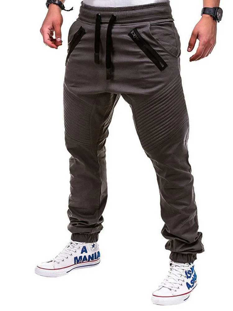 Mens Pocket Long Pencil Pants Summer Low Elastic Waist Drawstring Zip Casual Slim Male Striped Harem Trousers BSD-8812XJ250303