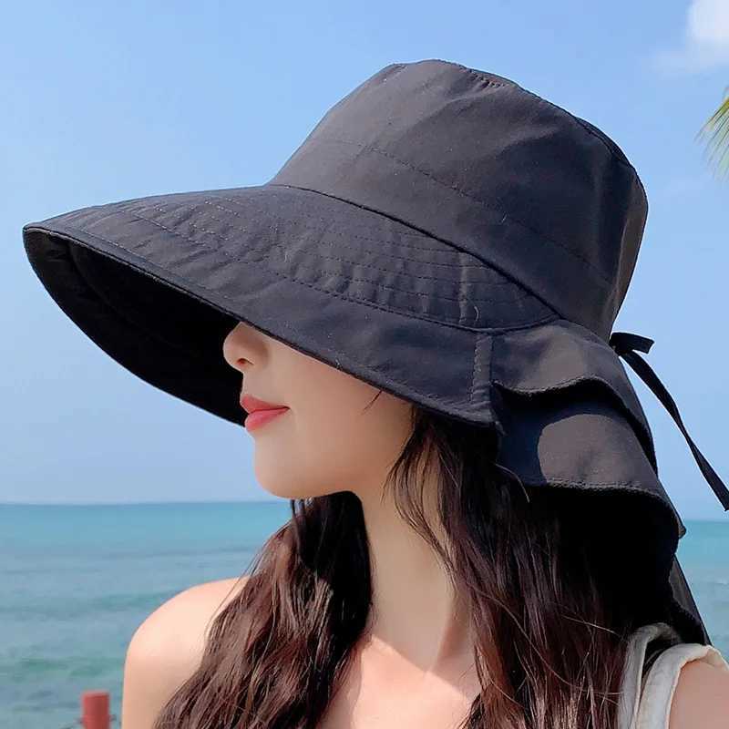 Sparsil Womens Summer Hat for The Sun Wide Brim UV Neck Protection Solar Beach Hats Foldable Ponytail Travel Sun Panama CsXJ250304