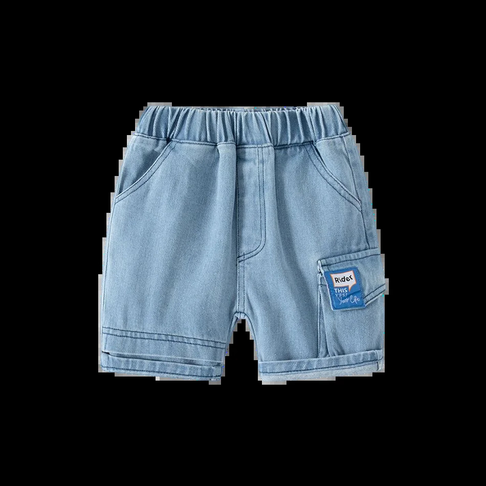 Summer Boys Fashion Casual Jean Shorts Middle Waist Blue Childrens Cropped Pants 27Years Kids Cowboy Letters Short 250303