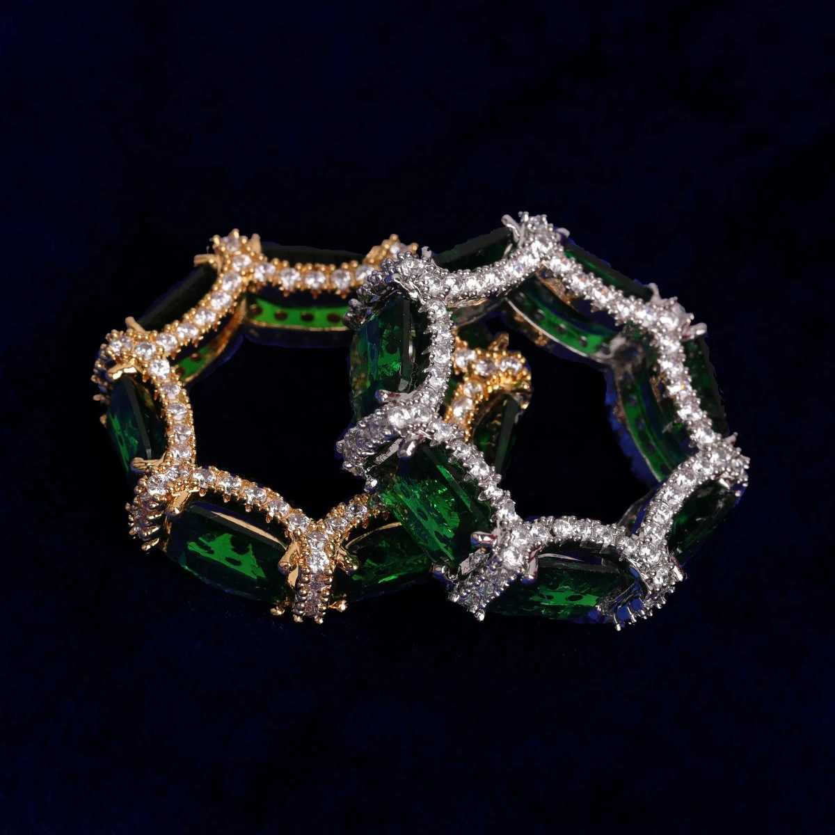 Couple Rings Wind hip-hop green ring with micro inlaid zircon real gold electroplating fashionable and personalized trendsetter ring H25303