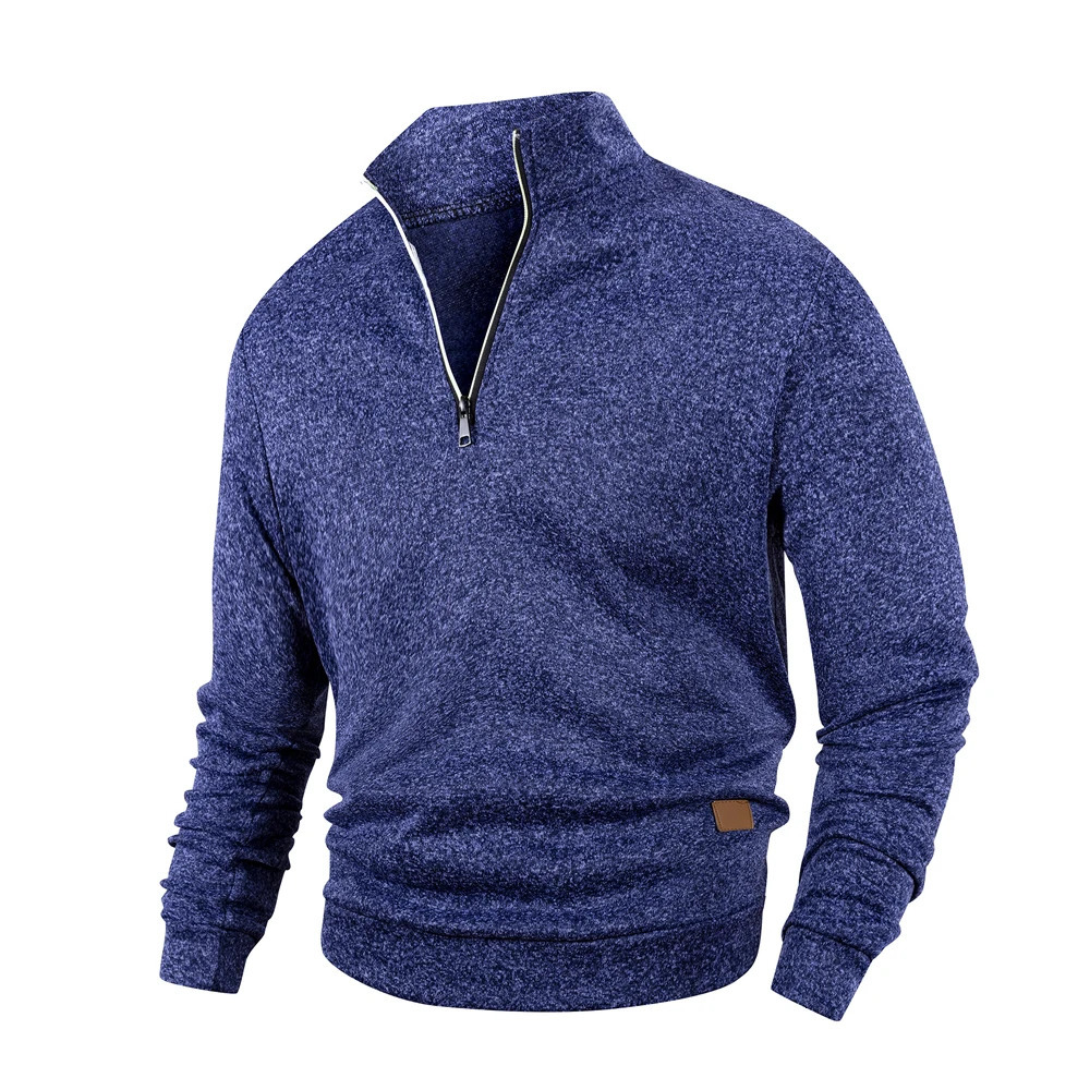 Mens Half Zipper Sweatshirt Fleece Turtleneck Pullover with Leather Label Fashion Sweaters Men Outdoor Stand Collar Long Sleeve 250304