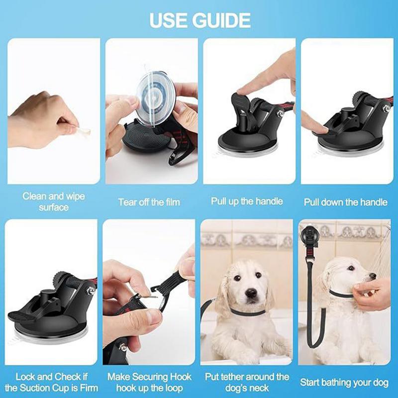 Pet Dog Cleaning Strap With Suction Cup Soft Nylon Dog Shower & Bath Accessory Secure Restraint Tether With Strong Suction Power