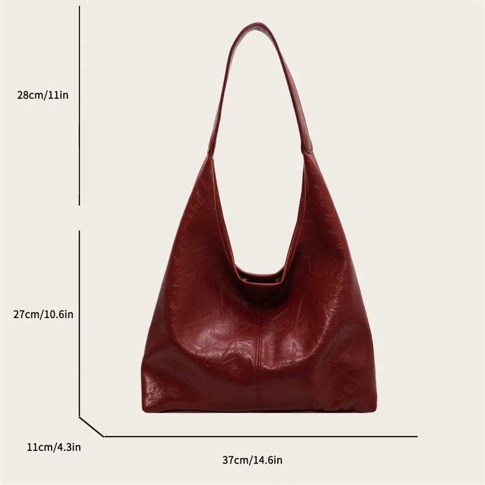Soft PU Leather Quality Underarm Bag Vintage Wine Red Ladies Shoulder Bag Commuter Large Handbag 2pcs Womens Versatile Tote Bag Z250303