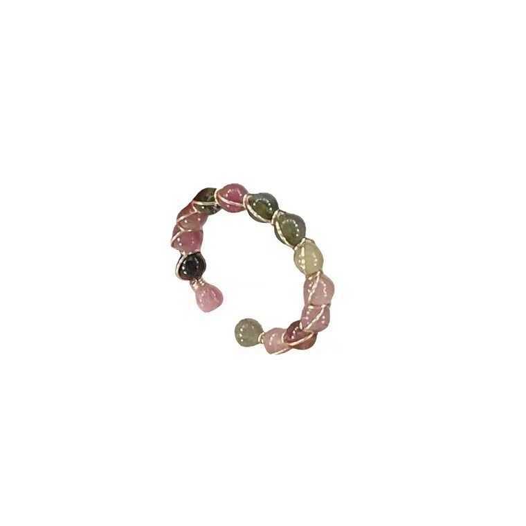 Couple Rings The same rainbow tourmaline ring fashionable multi treasure beaded ring for womens small number of ins high sense index finger ring H2530