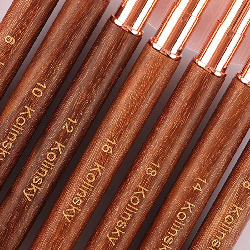 1PC Kolinsky Sable Acrylic Nail Art Brush Nail Extension UV Nail Gel Carving Pen Brush Flat Round Red Wood Acrylic Brush 250304