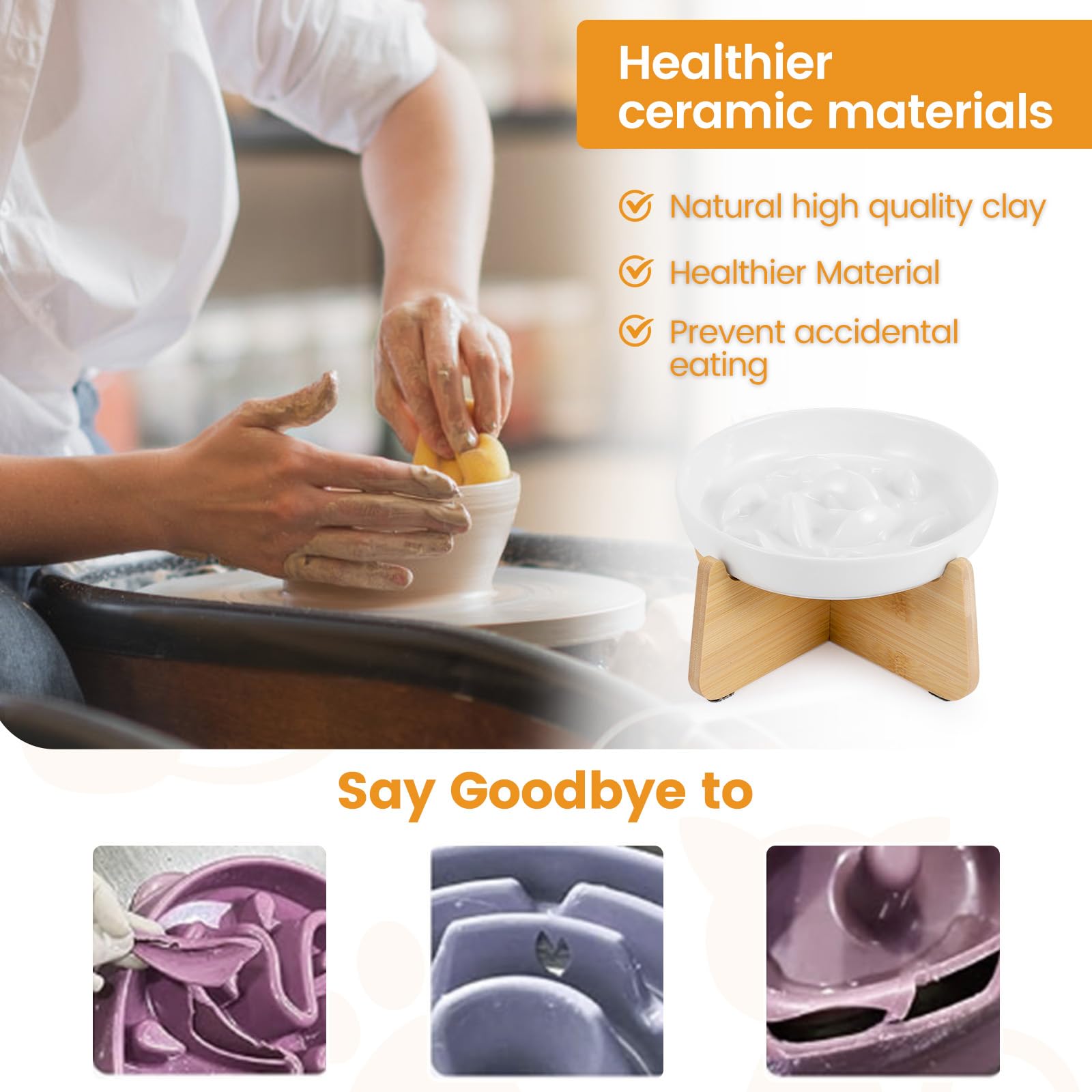 Durable Slow-Feeding Cat Dish with Built-In Support Perfect Heighted Edge for Feline Dining Comfort