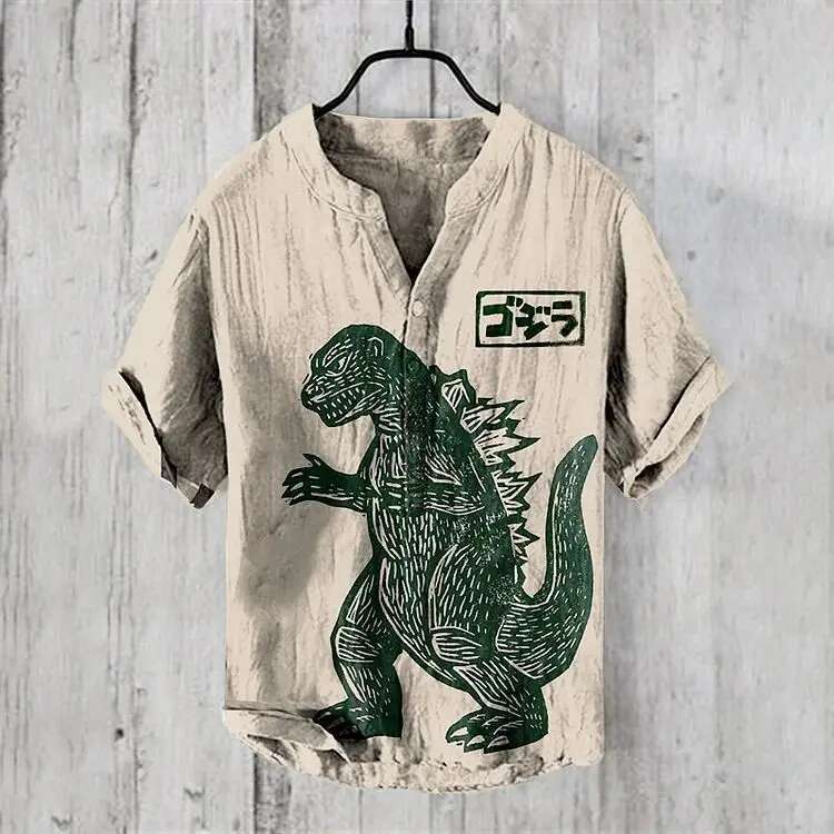 2025 New Short Sleeved Shirt Movie Monster Personalized Printed Men's Designer Shirt Hawaii Summer Top European And American Popular Fashion Beac