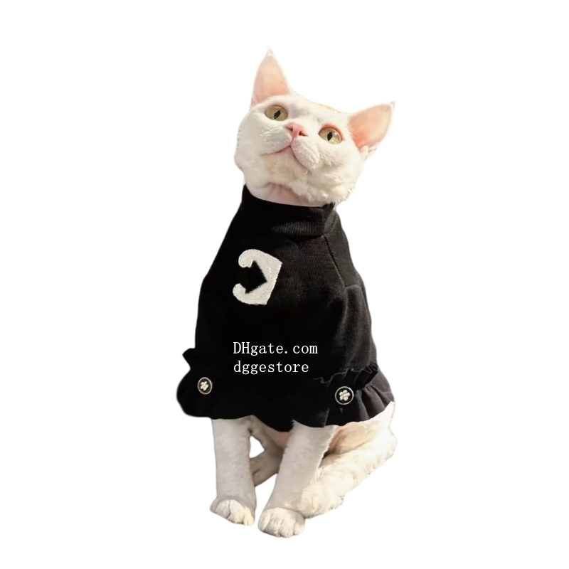 Designer Clothes Sphynx Hairless Sweater Shirt Kitten Soft Devon Rex Pullover Cute Cat Pamas Jumpsuit Cotton Pet Winter Turtleneck for Cats Black S Fr