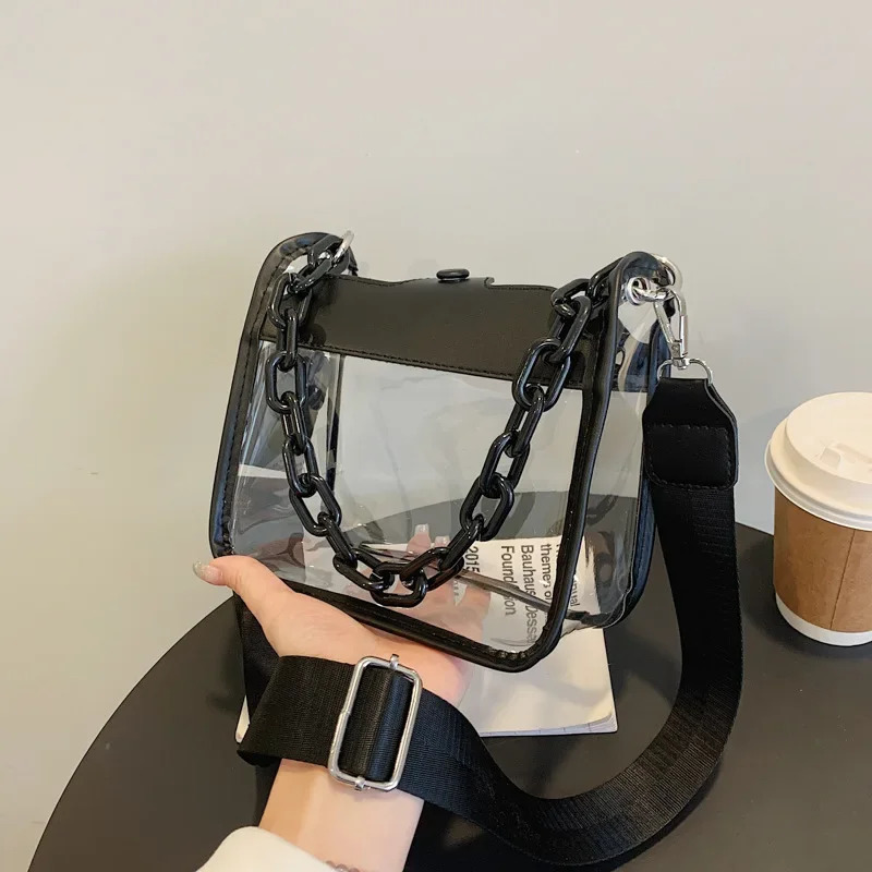 Clear Crossbody Bag for Women PVC Transparent Single Shoulder Chain Portable Messenger Bags Small Square Satchel Bag Gift 250303