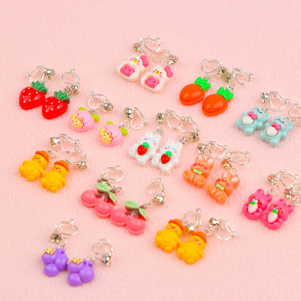 Wholesale bulk batch 50 pairs/batch childrens clip earrings girls animal fruit mixed style childrens jewelry 250304