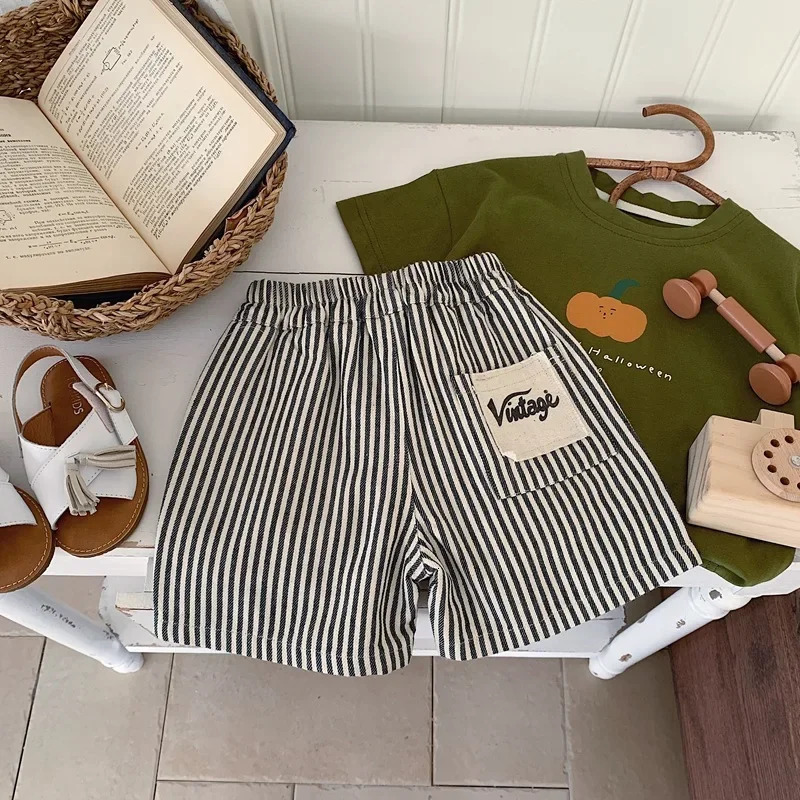 Childrens Clothes Summer Boys Short Cotton Striped Pants 1-6Year Baby Girl Cute Loose Short Pants 250304