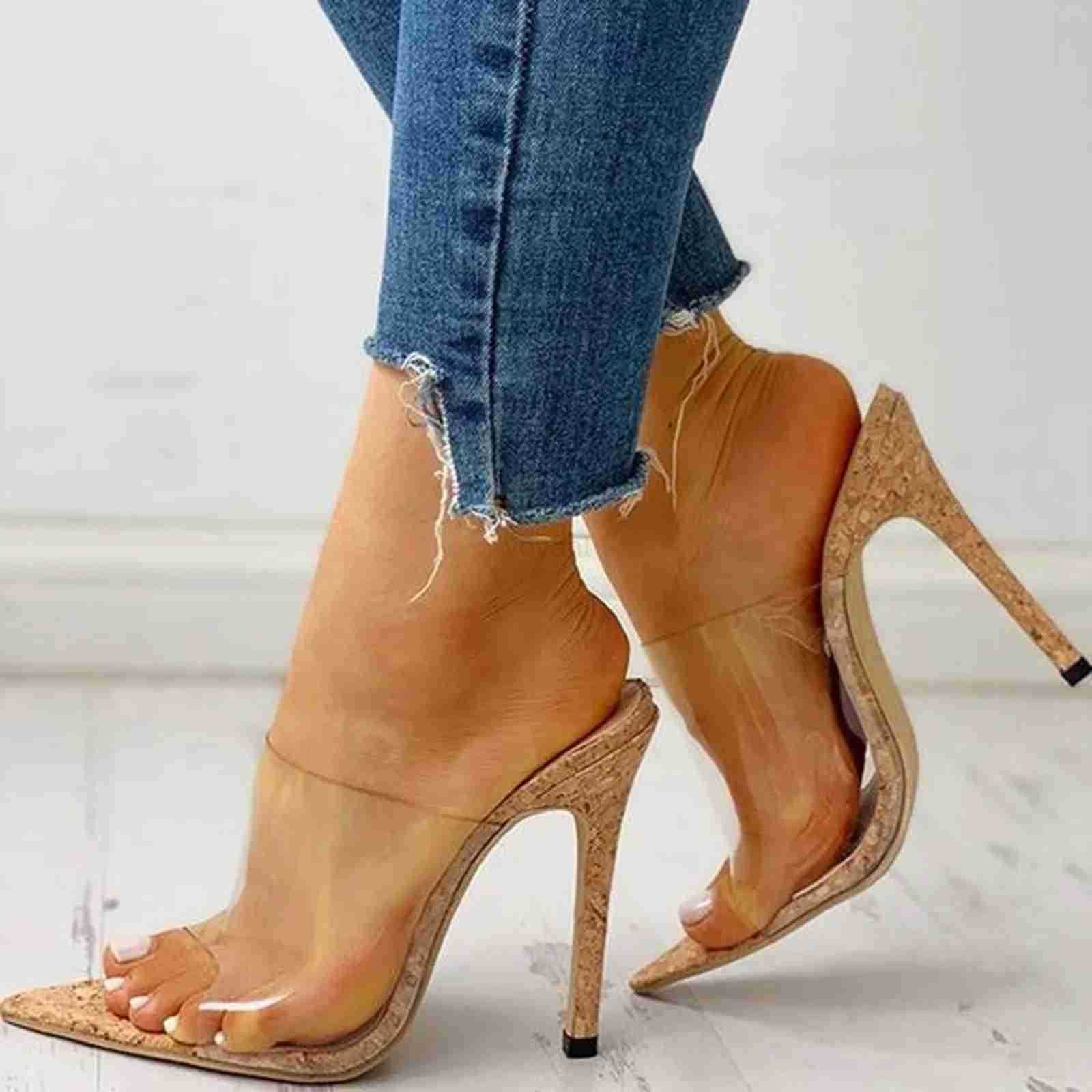 WenS Pointed Toe Sandals Transparent Stiletto tra High H Sexy Open Toe Wen Sandals Fi Ic Dressing Up Red Carpe Z250304