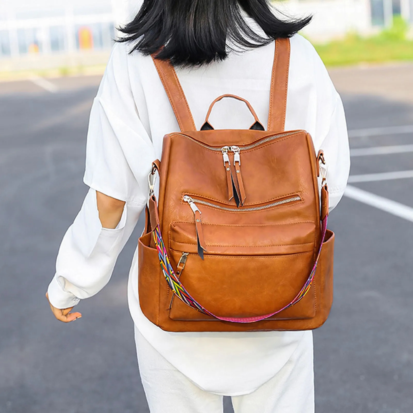 Ship from US Korean Daily Chic Fashion Bag Women Backpack Leather Purse For Large Designer Travel bags for women 250304FBB